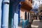 Historical traditionally blue painted old residential area buildings in Jodhpur, India.