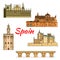 Historical travel landmarks of Spain linear symbol