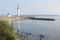 The historical white lighthouse at the Haringvliet in Hellevoetsluis in the Netherlands.