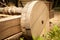 Historical wooden catapult wheel