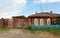 Historical wooden house with rickety carved gate. Village of Visim, Sverdlovsk region, Urals, Russia