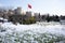 Historical Yedikule urban vegetable gardens under the snow near old city walls in Yedikule, Zeytinburnu, Istanbul, Turkey on