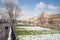 Historical Yedikule urban vegetable gardens under the snow near old city walls in Yedikule, Zeytinburnu, Istanbul, Turkey on