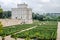 Historically, an important architectural building landmark castle with garden and flowers and shrubs ladshaftnym design in the for