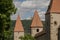 Historische Stadtmauer von Amberg in der Oberpfalz, Bayern, Sonne, blauer Himmel