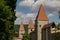 Historische Stadtmauer von Amberg in der Oberpfalz, Bayern, Sonne, blauer Himmel