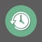 History, clock with arrow around flat icon. Round colorful button, circular vector sign with shadow effect. Flat style design.