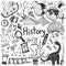 History education subject handwriting doodle icon