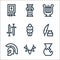 History line icons. linear set. quality vector line set such as ceramics, prehistory, roman helmet, feather pen, venus of