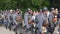 History reenactment in Moscow, Russia. Reconstruction of first World War, french soldiers army