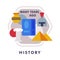 History School Subject Icon, Education and Science Discipline with Related Elements Flat Style Vector Illustration