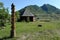 Hitching post. A wooden post for tying the horses. mountain Altai