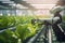 Hitech smart farming the robotic working in the hydroponic greenhouse with Ai Generated