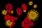 Hiv, aids viruses and erythrocytes isolated on black background