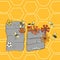 At the hive, bees buzzing around manmade beeboxes vector illustration
