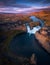 Hjalparfoss waterfall, Iceland, aerial drone view