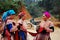 Hmong women chatting at market in Yen Bai, Vietnam