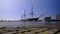 HMS Warrior (1862) - the first British ironclad battleship built for the Royal Navy -  in spring afternoon light with slow shutter