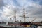 HMS Warrior was Britain`s first iron hull battleship built in 1860 and is moored in Portsmouth