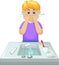 Hnadsome man cartoon washing face with standing