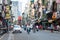 Ho Chi Minh City, Vietnam - 08-06-2019: colorful perspective of Bui Vien Street with numerous hotel, bar and shop sign boards,