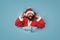 Ho Ho Ho. happy new year. merry christmas. seasonal xmas sales. bearded mature man wear red santa claus costume. ready