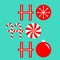 Ho ho ho text lettering banner. Candy Cane Merry Christmas ball bauble xmas decoration. Snow flake. Red white peppermint stick and
