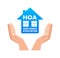 HOA - home owners association. House icon, label. Vector stock illustration