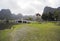 Hoa Lu Temple, bridge, lake and entrance gate, surrounded by limestones - Ninh Binh Province, Vietnam