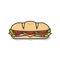 Hoagie or sub with tomato, lettuce, ham, cheese isolated vector illustration