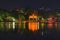 Hoan Kiem lake view at twiligHht with Ngoc Son old temple and The Huc bridge. Hoan Kiem lake or Sword lake or Ho Guom or is center