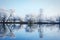 Hoarfrost landscape on Havel River Havelland, Germany