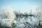 Hoarfrost landscape on Havel River Havelland, Germany