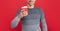 hoary man drinking coffee. male fashion model hold cup. winter fashion. morning coffee.