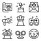 Hoax icons set, outline style