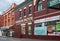 Hobart, Tasmania, Australia - December 14, 2009: closeup and frontal view of historic maroon building, the Possum Patch fabric