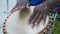 hobbies and entertainment. male hands playing the drum. close-up