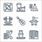 Hobbies line icons. linear set. quality vector line set such as reading, pottery, pinball, blacksmith, guitar, bodybuilding,