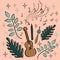 Hobbies - ukulele guitar, pencil, brush, music, notes, plants, stars