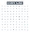 Hobby game vector line icons set. Gaming, Tabletop, Role-Playing, Fishing, Painting, Woodworking, Astronomy illustration