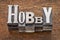 Hobby word in metal type