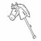 Hobbyhorse black doodle. Funny toy horse on stick. Hand drawn outline illustration of amusing cute farm animal head with mane.