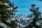 Hochanger - Panoramic view of snow capped mountain peak Hohe Veitsch on the way to mount Hochanger, Muerzsteg Alps