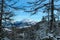Hochanger - Panoramic view of snow capped mountain peak Hohe Veitsch on the way to mount Hochanger, Muerzsteg Alps