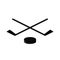 Hockey emblem is two crossed hockey sticks and puck