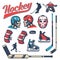 Hockey equipment in retro style