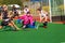 Hockey Girls Goalie Defending Action