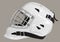Hockey goalie white helmet mask isolated on gray background