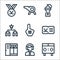 Hockey line icons. linear set. quality vector line set such as scoreboard, lockers, hockey, foam hand, schedule, water bottle,