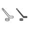 Hockey line and solid icon. Hockey stick and washer symbol illustration isolated on white. Sport ice hockey stick And